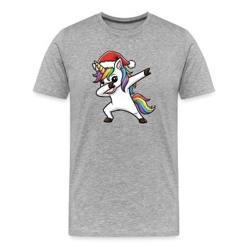 Weihnachts Einhorn Dab - Männer Premium Bio T-Shirt - Grau meliert - Vorne - Damien (186cm)