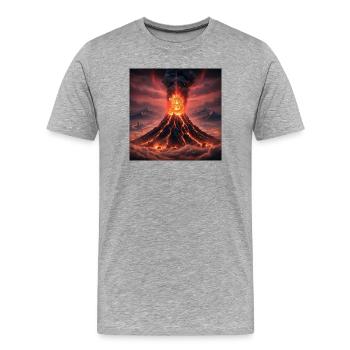 Éruption du volcan Bitcoin - T-shirt bio Premium Homme - gris chiné - Devant - Damien (186cm)