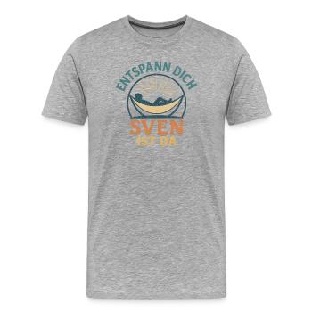 Entspann dich – Sven ist da - Männer Premium Bio T-Shirt - Grau meliert - Vorne - Damien (186cm)