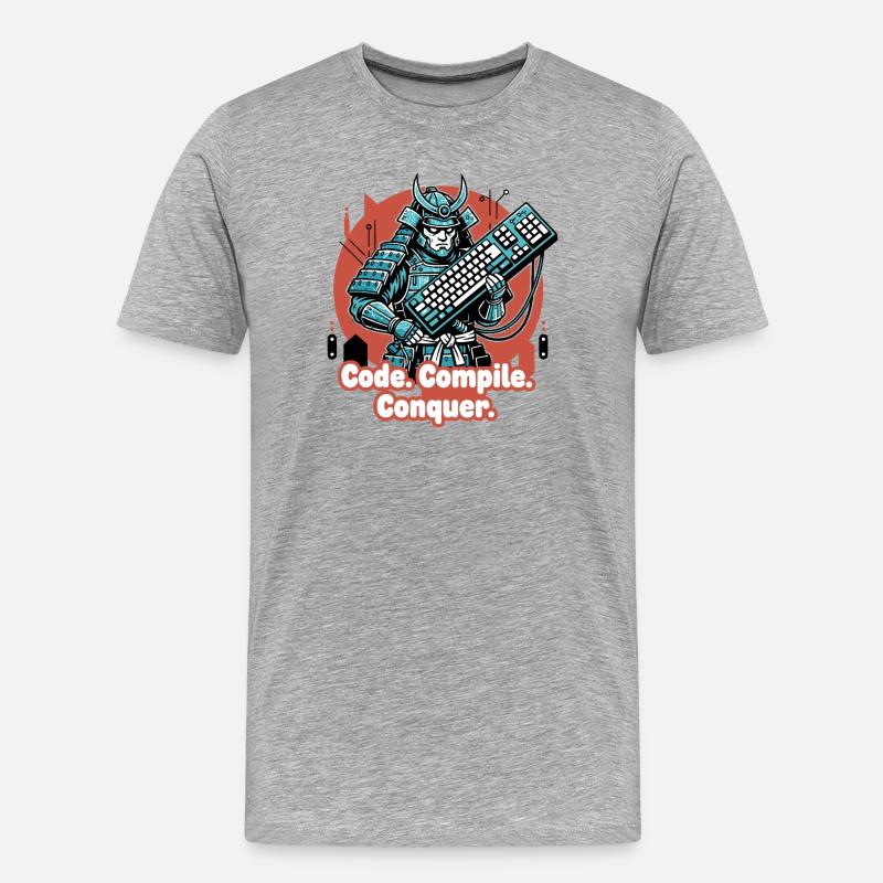 Codekampf Samurai mit Tastatur - Männer Premium Bio T-Shirt - Grau meliert