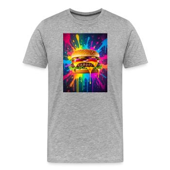 Un cheeseburger juteux qui brille au milieu d’une couleur néon audacieuse - T-shirt bio Premium Homme - gris chiné - Devant - Damien (186cm)