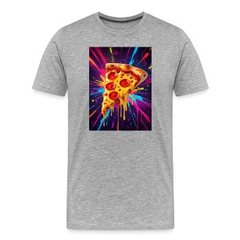 Schmelzendes Käse-Pizzastück, das in einem Ausbruch glüht - Männer Premium Bio T-Shirt - Grau meliert - Vorne - Damien (186cm)