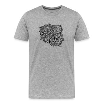 Karte Polen Floral Mandala - Warschau Krakau - Männer Premium Bio T-Shirt - Grau meliert - Vorne - Damien (186cm)