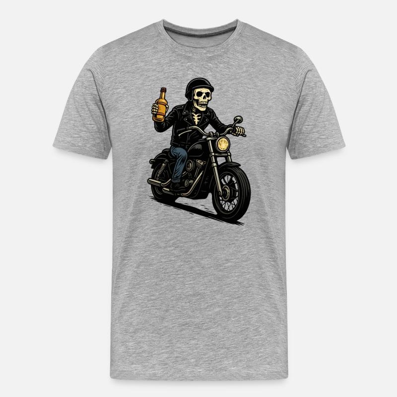Skelett-Biker mit Flasche - Männer Premium Bio T-Shirt - Grau meliert