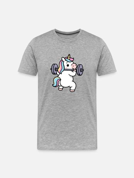 Licorne musclée – Squat arc-en-ciel et bonne humeu - T-shirt bio Premium Homme - gris chiné