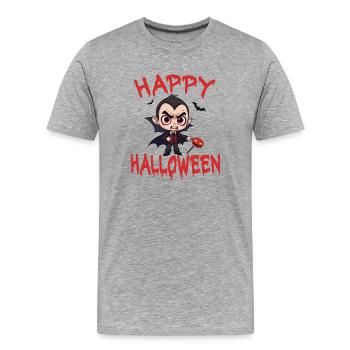 Halloween Vampir Dracula Kürbis Fledermaus Grusel - Männer Premium Bio T-Shirt - Grau meliert - Vorne - Damien (186cm)