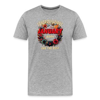 FÉLICITATIONS JANVIER - T-shirt bio Premium Homme - gris chiné - Devant - Damien (186cm)