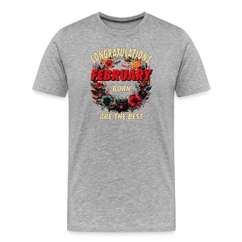 FÉLICITATIONS FÉVRIER - T-shirt bio Premium Homme - gris chiné - Devant - Damien (186cm)