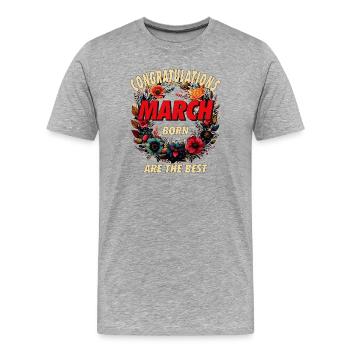 FÉLICITATIONS MARS - T-shirt bio Premium Homme - gris chiné - Devant - Damien (186cm)