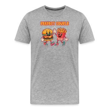 Perfect Couple Burger and Fries Fun Illustration - Männer Premium Bio T-Shirt - Grau meliert - Vorne - Damien (186cm)