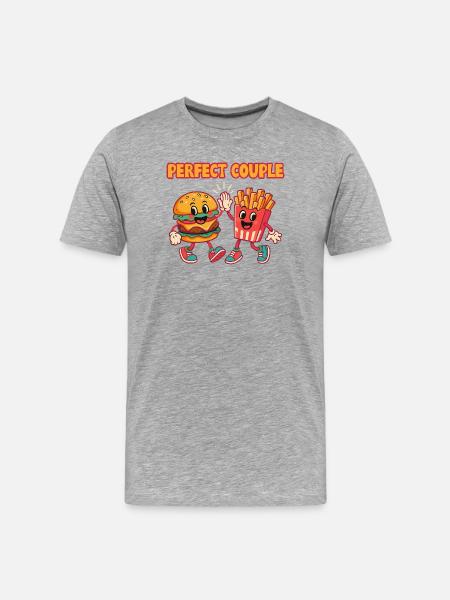 Perfekt par burger og pommes frites sjov illustration - Herre Premium T-shirt økologisk - grå meleret