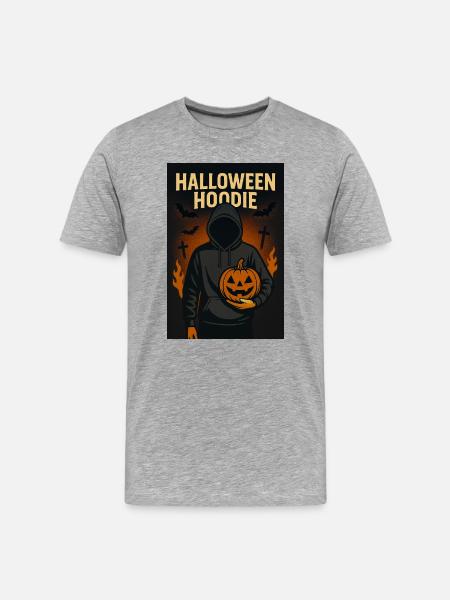 Sweat à capuche d’Halloween avec citrouille - T-shirt bio Premium Homme - gris chiné