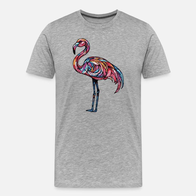 Flamingo Bunt - Männer Premium Bio T-Shirt - Grau meliert