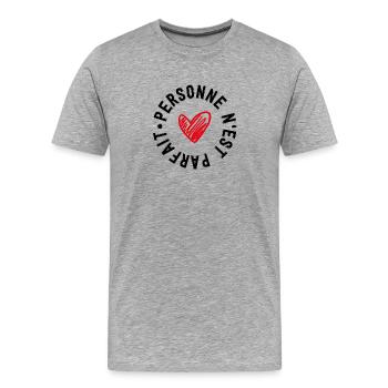 "personne n'est parfait" - Men's Premium Organic T-Shirt - heather grey - Front - Damien (186cm)