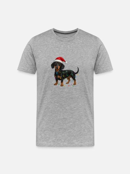 Dachshund with Christmas Fairy Lights - Men's Premium Organic T-Shirt - heather grey