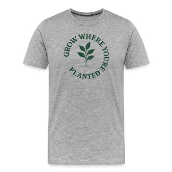 Wachsen, wo du bist - Männer Premium Bio T-Shirt - Grau meliert - Vorne - Damien (186cm)