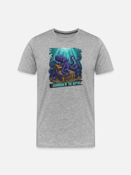 Deep Sea Guardian Octopus Treasure - Men's Premium Organic T-Shirt - heather grey