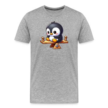 Süßer Pinguin auf der Wippe im Spielplatz Cartoon - Männer Premium Bio T-Shirt - Grau meliert - Vorne - Damien (186cm)
