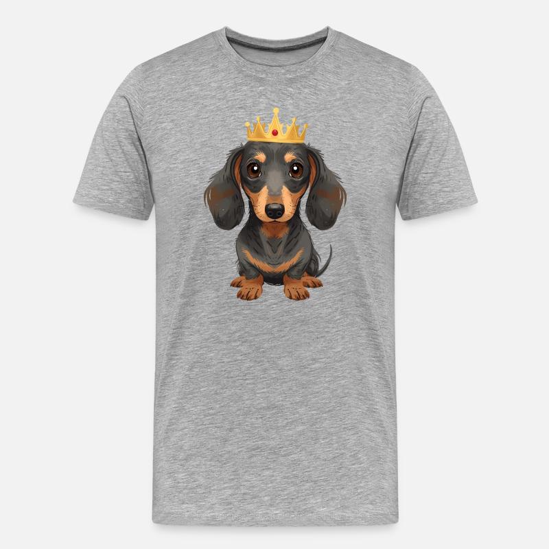 Kleiner Dackel mit Krone Cute Design - Männer Premium Bio T-Shirt - Grau meliert