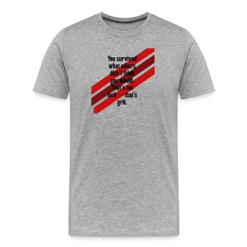 T-shirt citation à rayures rouges - T-shirt bio Premium Homme - gris chiné - Devant - Damien (186cm)