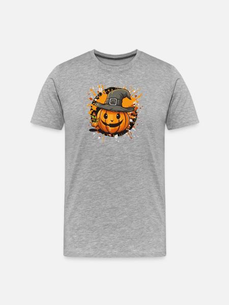 Halloween Pumpkin with Hat - Men's Premium Organic T-Shirt - heather grey