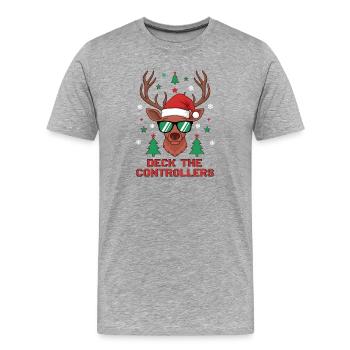 Deck the Controllers Reindeer - Men's Premium Organic T-Shirt - heather grey - Front - Damien (186cm)