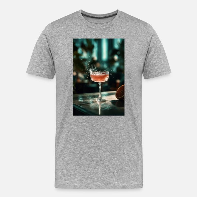Rosa Cocktail Splash im Coupe-Glas - Männer Premium Bio T-Shirt - Grau meliert
