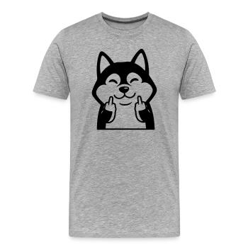 Naughty Husky montre un doigt d’honneur - Bande dessinée drôle - T-shirt bio Premium Homme - gris chiné - Devant - Damien (186cm)
