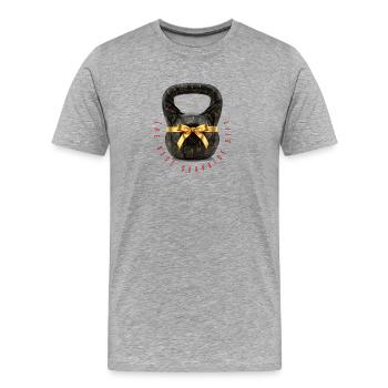 Kettlebell - le meilleur cadeau surprise pour lui. - T-shirt bio Premium Homme - gris chiné - Devant - Damien (186cm)