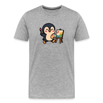 Penguin painter with pallet and cutlery - Men's Premium Organic T-Shirt - heather grey - Front - Damien (186cm)