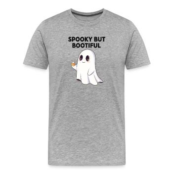 Spooky But Bootiful Cute Ghost Holding Candy Corn  - Men's Premium Organic T-Shirt - heather grey - Front - Damien (186cm)