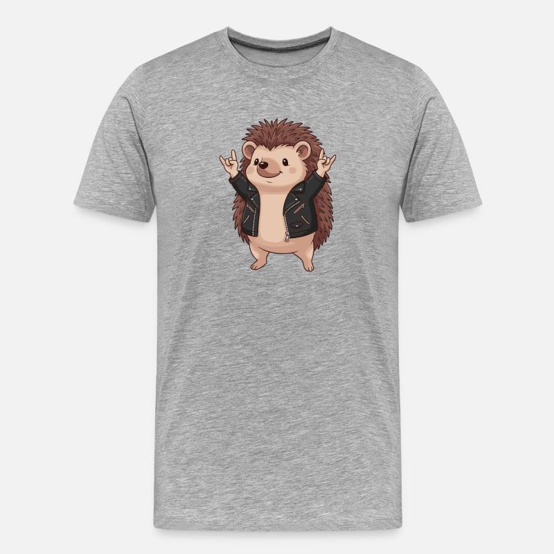Hedgehog Rocker Lederjacke - Männer Premium Bio T-Shirt - Grau meliert