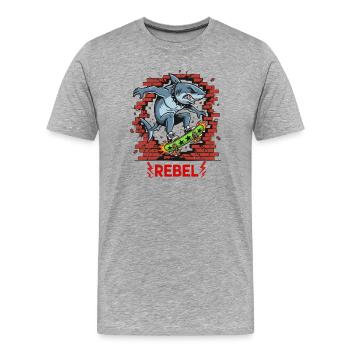 Rebellious shark on skateboard - Men's Premium Organic T-Shirt - heather grey - Front - Damien (186cm)