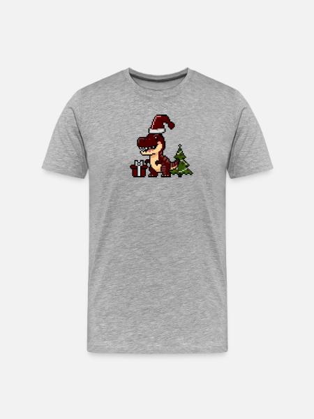 Pixel Dino Christmas Dino - Men's Premium Organic T-Shirt - heather grey