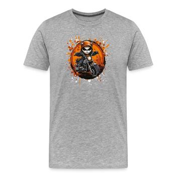 Skelett-Biker im Halloween-Rausch - Männer Premium Bio T-Shirt - Grau meliert - Vorne - Damien (186cm)
