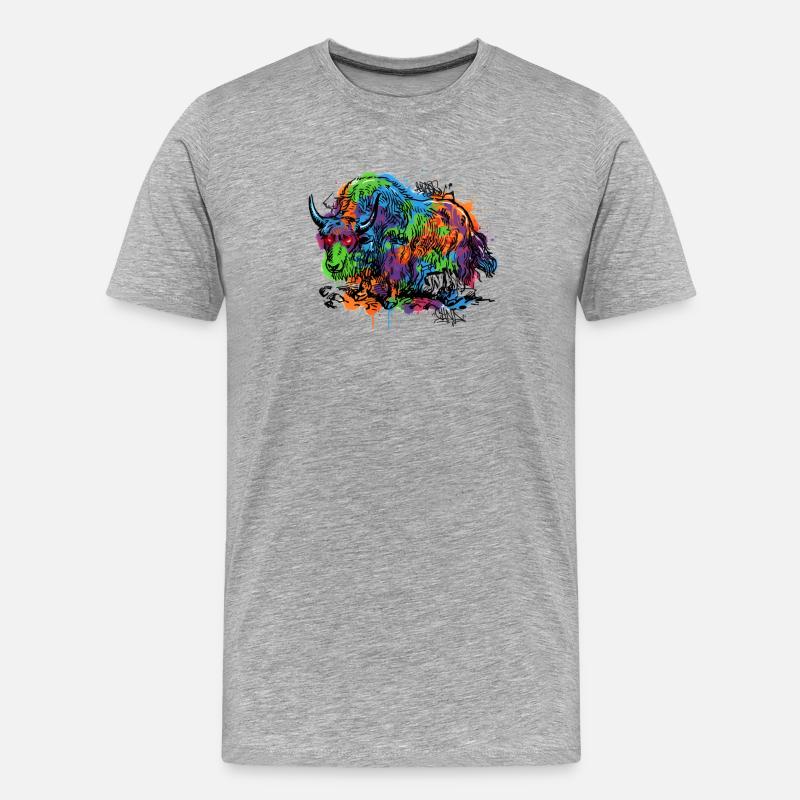 Rainbow Yak Graffiti Pattern - Men's Premium Organic T-Shirt - heather grey