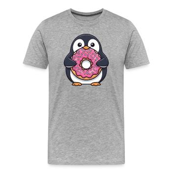 Süßer Pinguin Donut Nachtisch Cartoon Zucker - Männer Premium Bio T-Shirt - Grau meliert - Vorne - Damien (186cm)