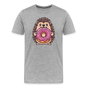 Süßer Igel mit Donut Cartoon Nachtisch Zuckerware - Männer Premium Bio T-Shirt - Grau meliert - Vorne - Damien (186cm)