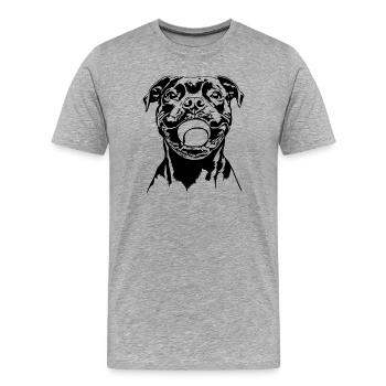 Staffordshire Bull Terrier Ball Junkie Wilsigns - T-shirt bio Premium Homme - gris chiné - Devant - Damien (186cm)