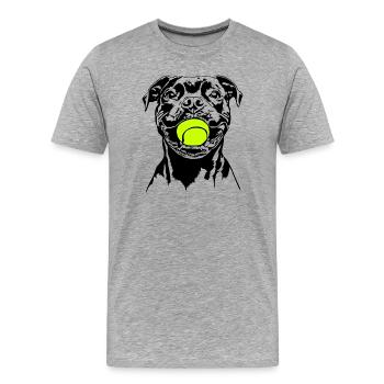 Staffordshire Bull Terrier Ball Junkie Wilsigns - T-shirt bio Premium Homme - gris chiné - Devant - Damien (186cm)