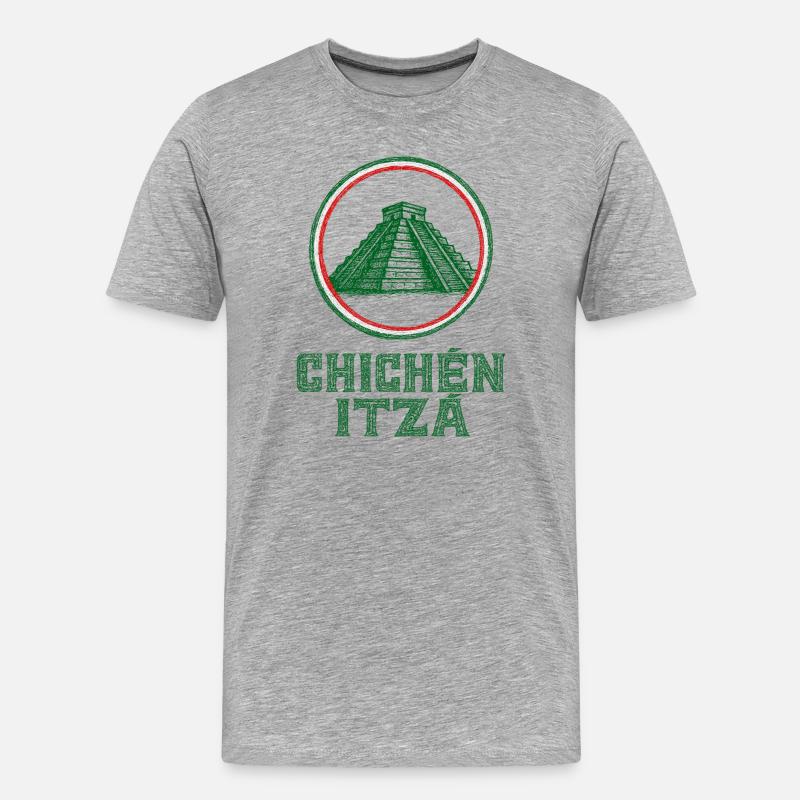 Chichén Itzá Tempel Flagge Mexiko - Männer Premium Bio T-Shirt - Grau meliert