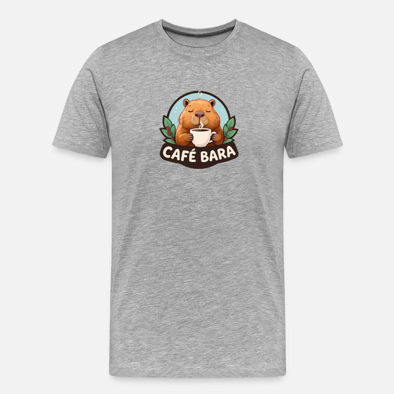 Café Bara - Lustiges Capybara T-Shirt - Männer Premium Bio T-Shirt - Grau meliert