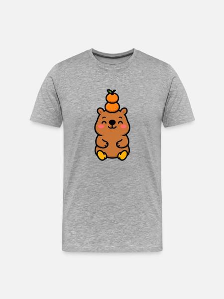 Capybara with tangerine on the head - Men's Premium Organic T-Shirt - heather grey