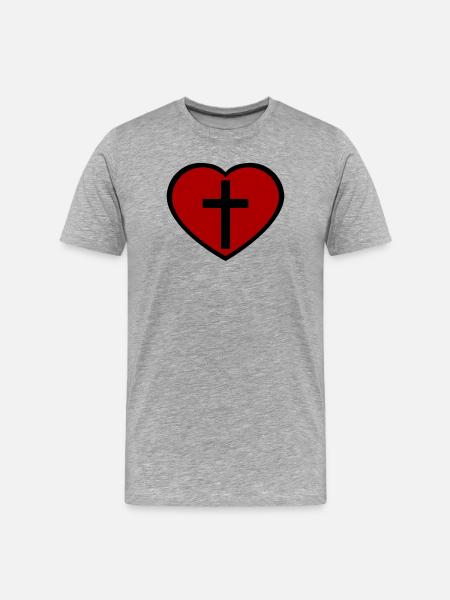 Croix et cœur - T-shirt bio Premium Homme - gris chiné