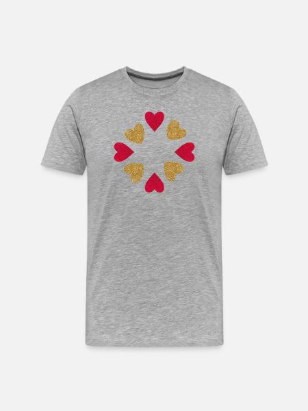 Circle of Hearts Glitter Red Gold - Men's Premium Organic T-Shirt - heather grey