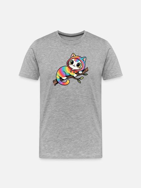 Rainbow cat hoodie on branch - Men's Premium Organic T-Shirt - heather grey