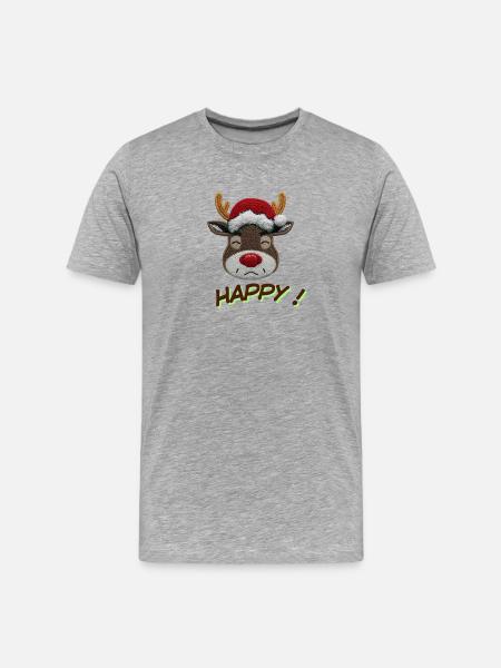 Renne Noël brodé Joyeux - T-shirt bio Premium Homme - gris chiné