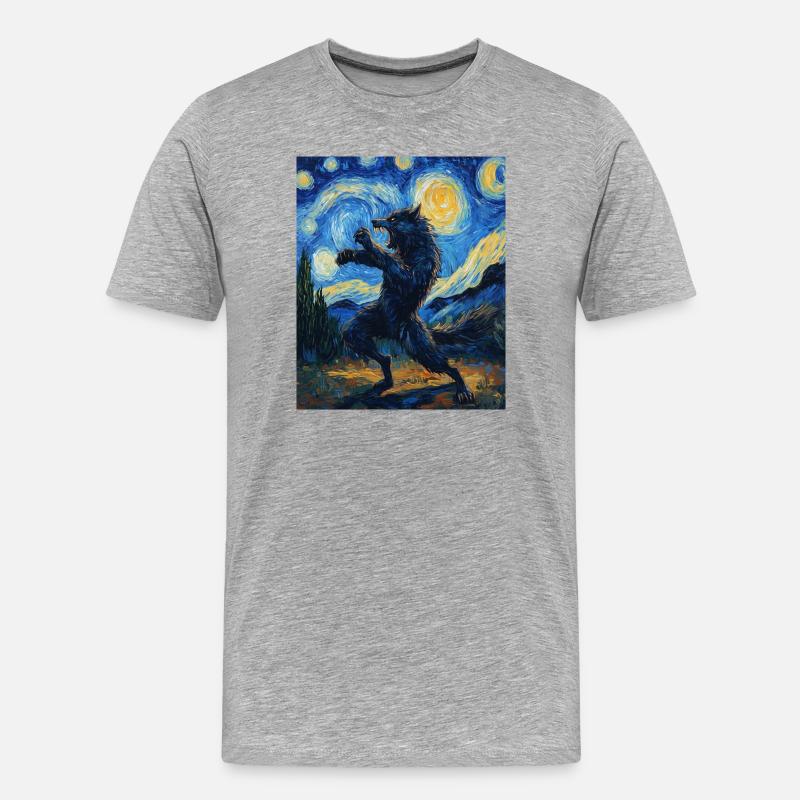 Werwolf Wolf Van Gogh Style - Männer Premium Bio T-Shirt - Grau meliert