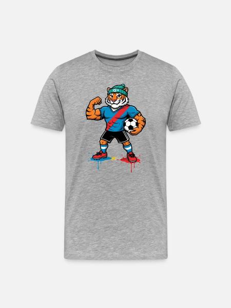 Tiger Teammascot im Fußballlook - Männer Premium Bio T-Shirt - Grau meliert