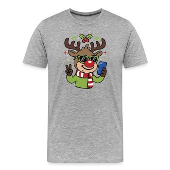 Christmas Selfie Reindeer with Glasses - Men's Premium Organic T-Shirt - heather grey - Front - Damien (186cm)